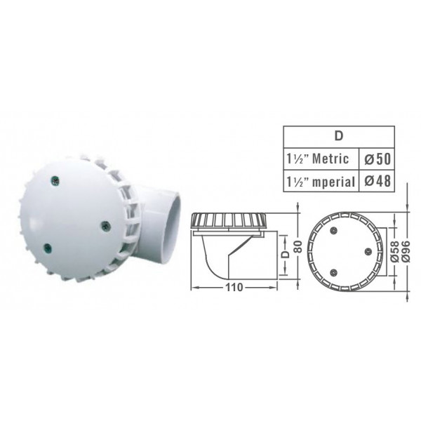 EM3822A Suction Drain Ell Connection1.5" ABS&PVC Emaux Emaux - 1