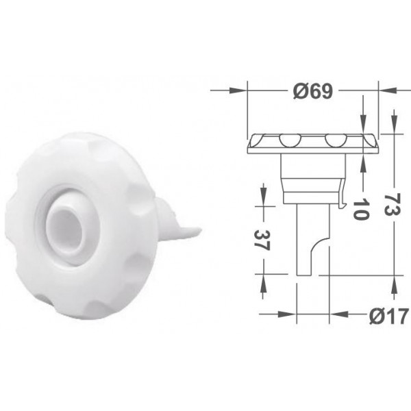 EM1113 Ф2‐3/4" Face Eyeball Spa Jet Colour White Emaux Emaux - 1