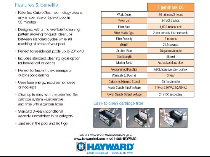 หุ่นยนต์ทำความสะอาดสระว่ายน้ำ Hayward TigerShark QC