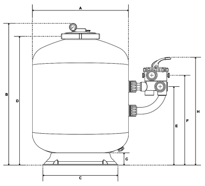 แบบแปลนขนาดและมิติ Micron Side Mount Sand Filter SM600