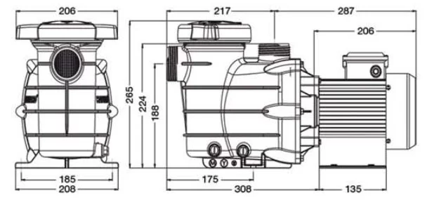 SwimPro Pump Dimensions Diagram