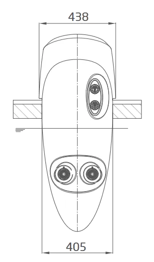 แบบร่างด้านหน้า หน้ากว้างและตำแหน่งหัวฉีดคู่ BADUJET Stella