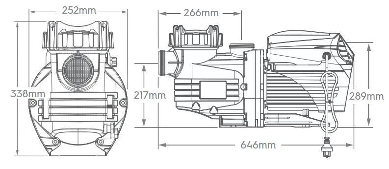 ภาพขนาดมิติตัวเครื่อง AstralPool Viron XT MKII