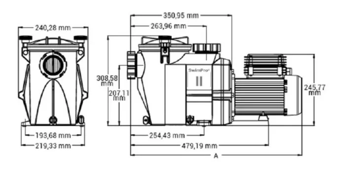 SwimPro II Pump Dimensions Diagram