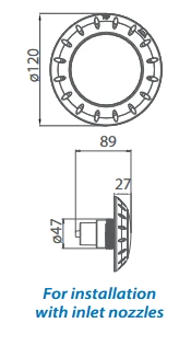 แบบแปลนขนาด TOP13-EM เกลียวขัน Inlet Nozzle Ø120 x 89 mm