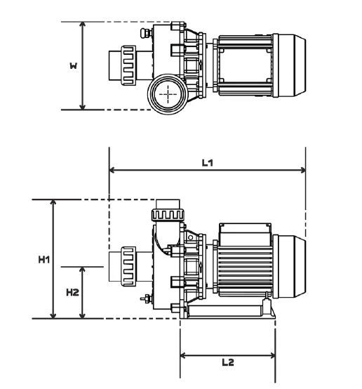 ไดอะแกรมแสดงขนาด L1 L2 H1 H2 TurboFlo Booster Pump
